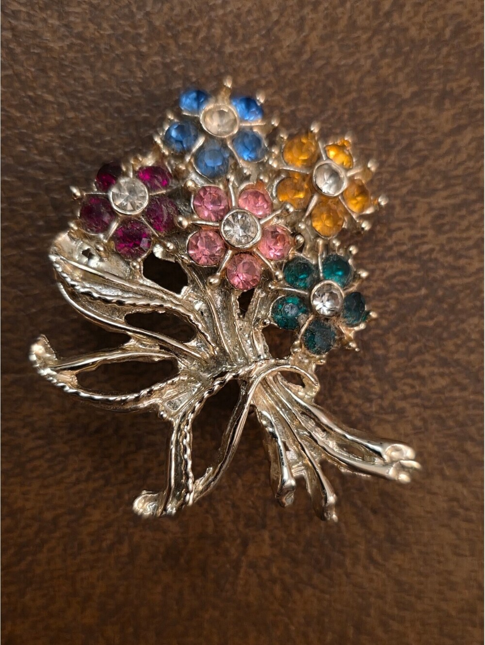 Vintage Multi-Color Rhinestone Flower Bouquet Brooch Pin